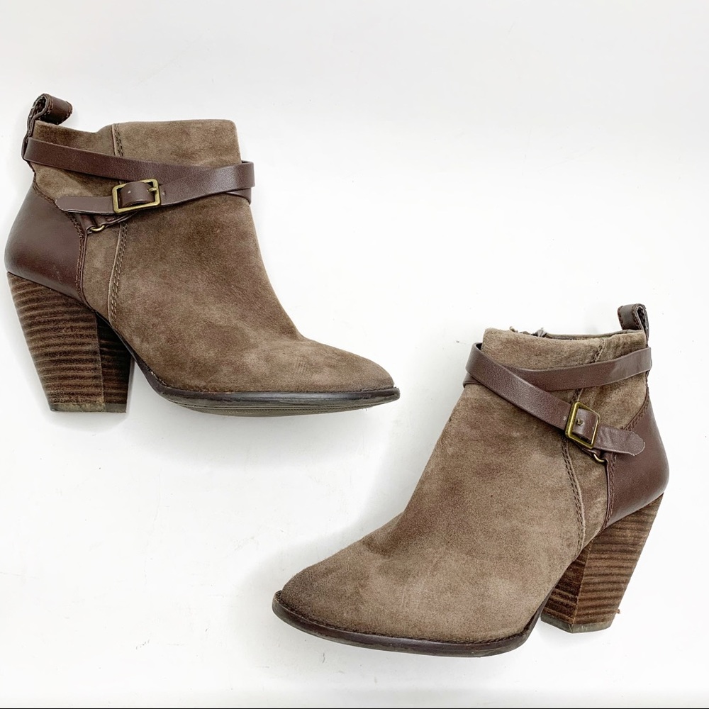 Lucky Brand Suede Ankle Booties Criss Cross 7.5